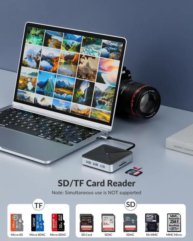 Alt view image 3 of 7 - GiGimundo By Yottamaster 8-in-1 USB C Hub with USB 3.0 Splitters x 3, TF & SD Card Readers, 4K@60HZ HDMI, 1000Mbps Ethernet, PD 100W, Multi Extra USB Extender Adapter for Laptop, MacBook, Mac Mini