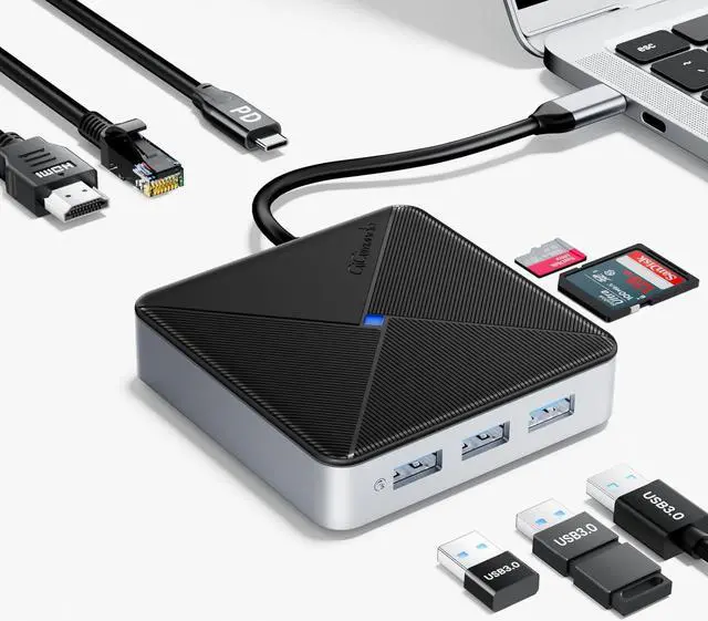 Main image of GiGimundo By Yottamaster 8-in-1 USB C Hub with USB 3.0 Splitters x 3, TF & SD Card Readers, 4K@60HZ HDMI, 1000Mbps Ethernet, PD 100W, Multi Extra USB Extender Adapter for Laptop, MacBook, Mac Mini