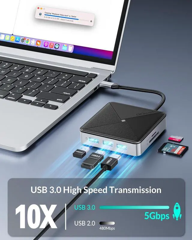 Alt view image 4 of 7 - GiGimundo By Yottamaster 8-in-1 USB C Hub with USB 3.0 Splitters x 3, TF & SD Card Readers, 4K@60HZ HDMI, 1000Mbps Ethernet, PD 100W, Multi Extra USB Extender Adapter for Laptop, MacBook, Mac Mini
