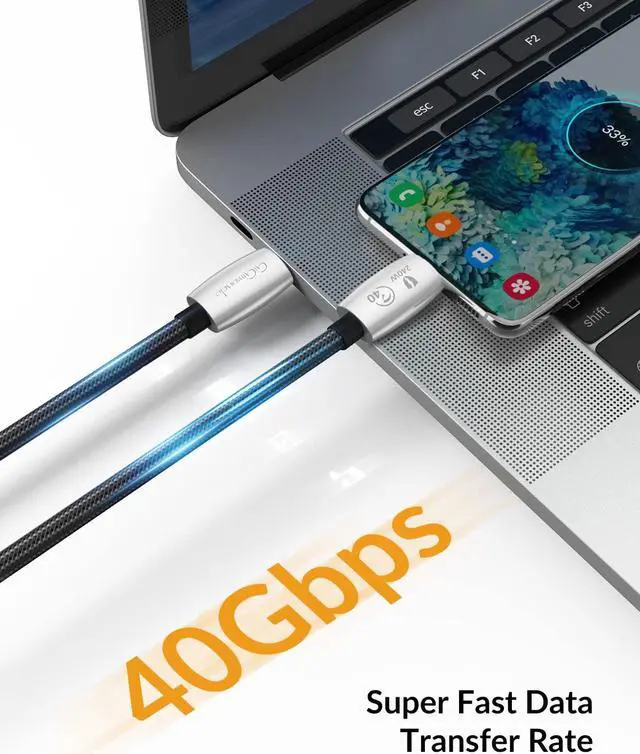 Alt view image 2 of 7 - GiGimundo by Yottamaster [3.3Ft 240W Thunderbolt 4Cable, Support 8K@60Hz/30Hz/4K@60Hz & 40Gbps Data Transfer, Compatible with Thunderbolt 4/3 / USB 4 Cable, for Type-C MacBooks, iPad Pro, Hub, Docking