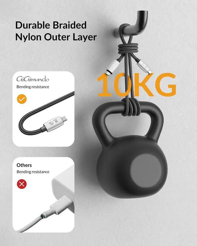 Alt view image 6 of 7 - GiGimundo by Yottamaster [3.3Ft 240W Thunderbolt 4Cable, Support 8K@60Hz/30Hz/4K@60Hz & 40Gbps Data Transfer, Compatible with Thunderbolt 4/3 / USB 4 Cable, for Type-C MacBooks, iPad Pro, Hub, Docking