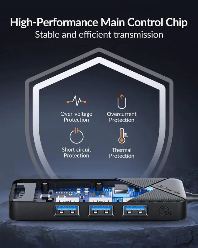 Alt view image 2 of 7 - GiGimundo By Yottamaster USB Hub 3.0 with SD TF Card Reader, 4 Ports 5Gbps USB Splitter Multi Expander for Laptop, Computer, PC, PS4, Xbox, Printer, Keyboard, Mouse (Balck, 15cm)