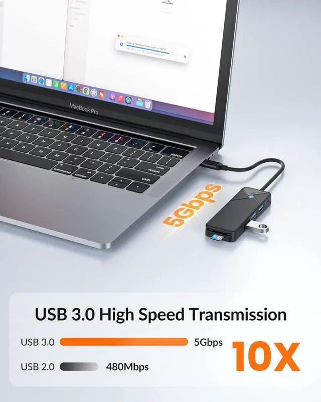 Alt view image 5 of 7 - GiGimundo By Yottamaster USB Hub 3.0 with SD TF Card Reader, 4 Ports 5Gbps USB Splitter Multi Expander for Laptop, Computer, PC, PS4, Xbox, Printer, Keyboard, Mouse (Balck, 15cm)