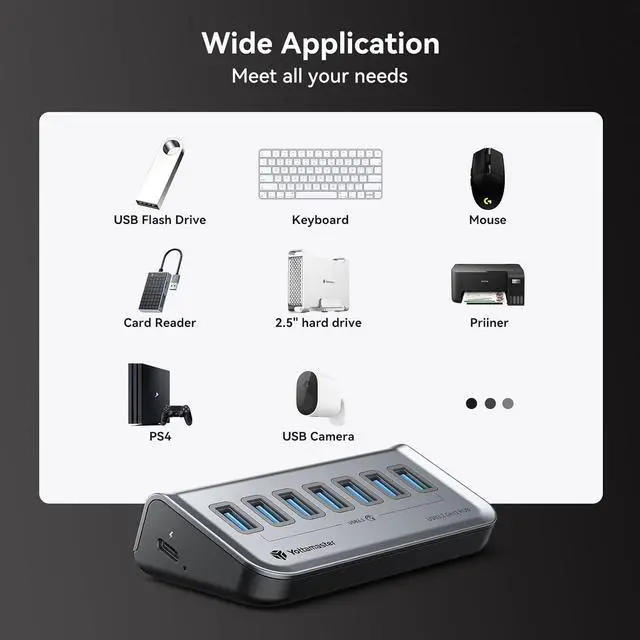 Alt view image 6 of 7 - Yottamaster USB 3.0 Hub 7 Ports, 5Gbps USB Data Hub USB Splitter USB Expander with 1.6ft Cable, USB C Data Hub for Laptop, PC, MacBook, USB Flash Drives, HDD, Printer, Camera, Keyborad (1.6ft)