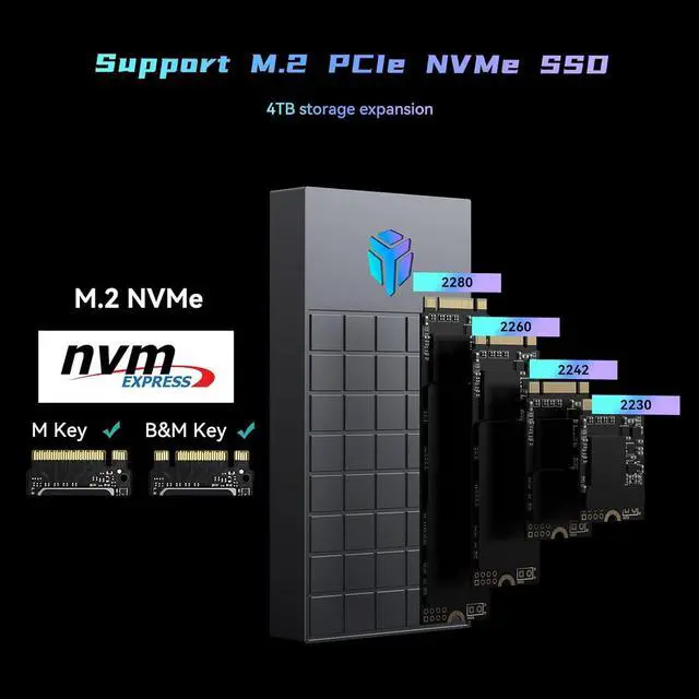 Alt view image 6 of 7 - Yottamast M.2 Gaming RGB NVME Enclosure, USB 3.1 Gen 2 10Gbps SSD Enclosure, External Hard Drive Enclosure Support UASP Trim, Fits PCIe 2280/2260/2242/2230 M Key/B+M Key, up to 4TB (Sliver)