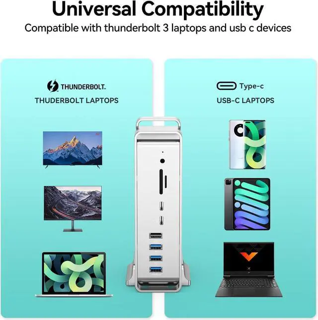 Alt view image 2 of 7 - Thunderbolt 3 Dock, Yottamaster 15-in-1 Thunderbolt 3 USB C Docking Station with Dual 4K Display, DisplayPort, 65W Laptop Charging, S/PDIF, 6 USB, Gigabit Ethernet, SD/TF, Thunderbolt 3 Hub