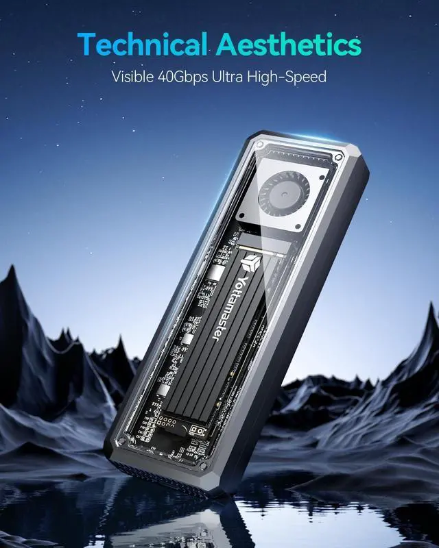 Alt view image 2 of 7 - Yottamaster 40Gbps M.2 NVMe SSD Enclosure with Built-in Cooling Fan, Tool-Free Aluminum NVMe Enclosure, Support 4TB M.2 NVMe 2230 2242 2260 2280 (M Key), Compatible with USB4/3.2/3.1/3.0 [YACOM2]