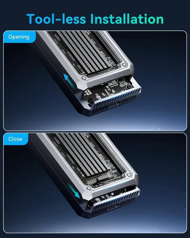 Alt view image 3 of 7 - Yottamaster 40Gbps M.2 NVMe SSD Enclosure with Built-in Cooling Fan, Tool-Free Aluminum NVMe Enclosure, Support 4TB M.2 NVMe 2230 2242 2260 2280 (M Key), Compatible with USB4/3.2/3.1/3.0 [YACOM2]