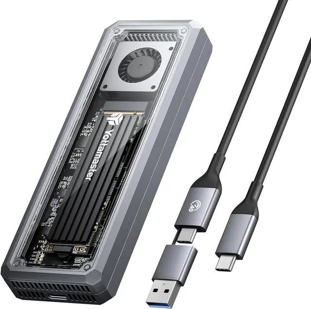 Main image of Yottamaster 40Gbps M.2 NVMe SSD Enclosure with Built-in Cooling Fan, Tool-Free Aluminum NVMe Enclosure, Support 4TB M.2 NVMe 2230 2242 2260 2280 (M Key), Compatible with USB4/3.2/3.1/3.0 [YACOM2]