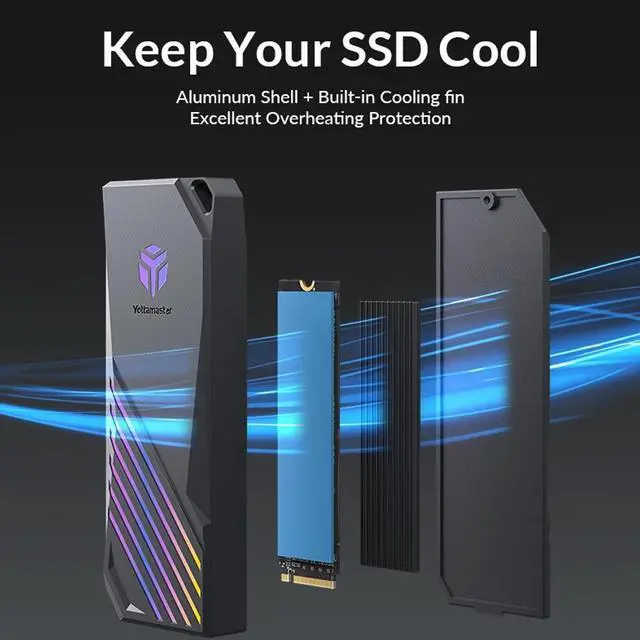 Alt view image 3 of 7 - Yottamaster RGB Gaming M.2 NVMe/SATA SSD Enclosure Adapter, NVMe to USB3.2 Gen2 10Gbps, SATA to USB3.0 5Gbps Case Support M-Key/B+M key