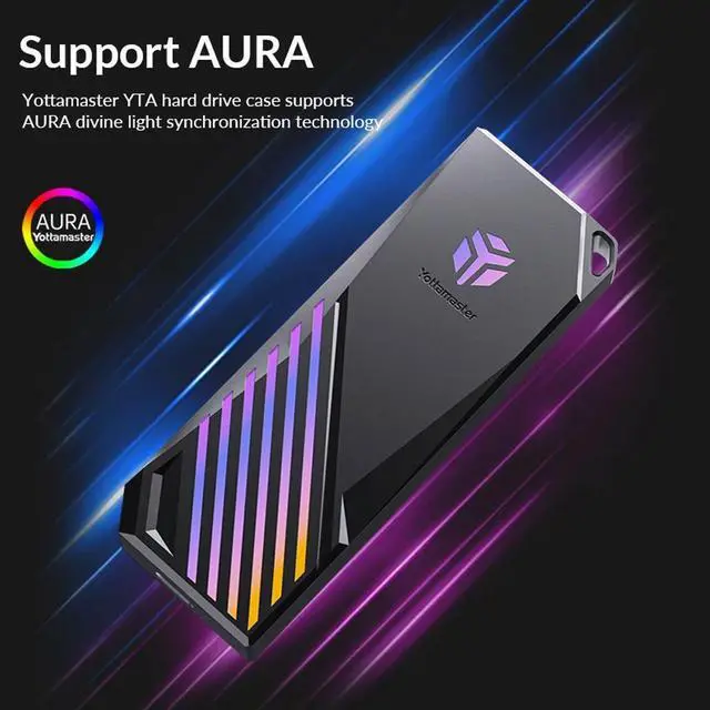 Alt view image 6 of 7 - Yottamaster RGB Gaming M.2 NVMe/SATA SSD Enclosure Adapter, NVMe to USB3.2 Gen2 10Gbps, SATA to USB3.0 5Gbps Case Support M-Key/B+M key