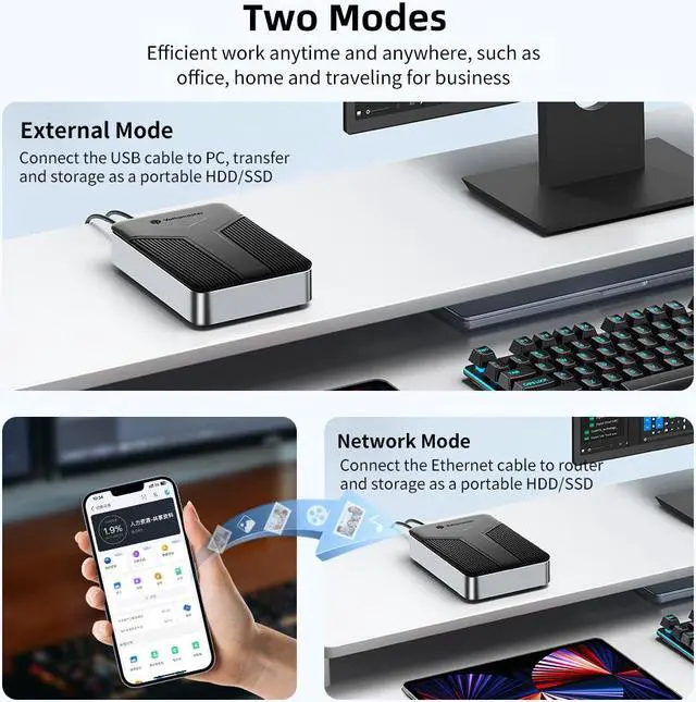 Alt view image 6 of 6 - Yottamaster NAS Enclosure for 3.5" SATA HDD/SSD, 1 Bay Network Attached Storage, 1GbE Port, 1GB RAM DDR4, Personal Private Cloud, Network Hard Drive Enclosure Ethernet (Diskless) 20TB