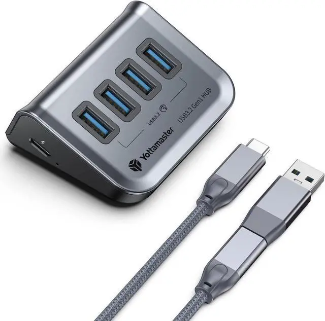 Main image of Yottamaster USB 3.0 Hub 4 Ports, 5Gbps USB Hub 3.0, Type C to USB 3.2 Gen1 Data Hub with 1.6ft USB-C Cable for Laptop, PC, USB Flash Drives, Mobile HDD, and More (1.6ft)-2in1 Cable
