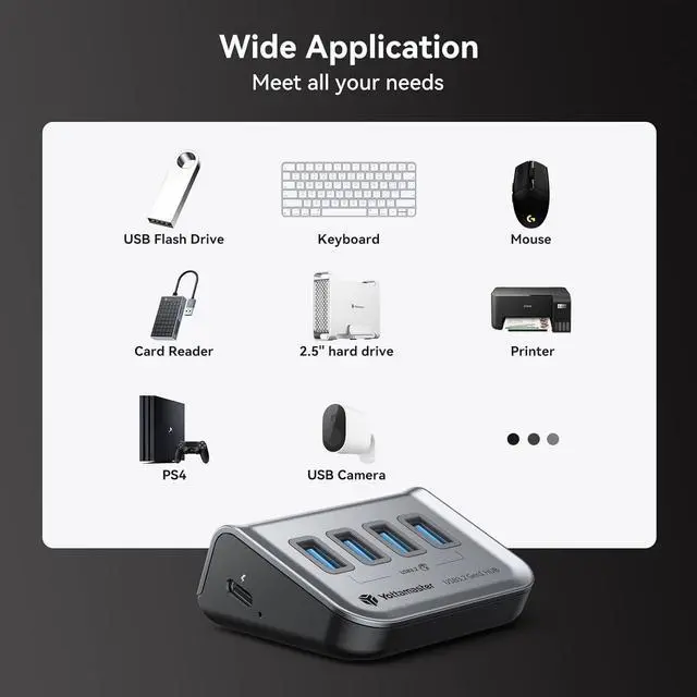 Alt view image 5 of 7 - Yottamaster USB 3.0 Hub 4 Ports, 5Gbps USB Hub 3.0, Type C to USB 3.2 Gen1 Data Hub with 1.6ft USB-C Cable for Laptop, PC, USB Flash Drives, Mobile HDD, and More (1.6ft)-2in1 Cable