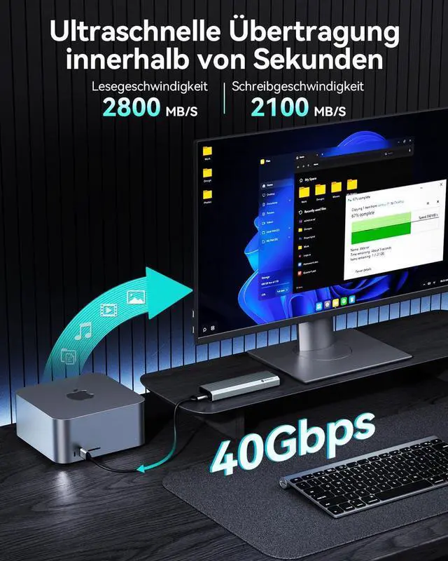 Alt view image 5 of 7 - Yottamaster 40Gbps M2 SSD Enclosure, Tool-Free Installation USB4 M.2 NVMe SSD Support 2230/2242/2260/2280(M-Key - Wide Compatibility with Thunderbolt 4/3, Windows, Linux and Mac