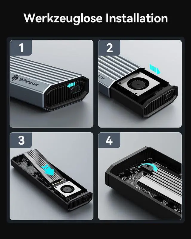 Alt view image 4 of 7 - Yottamaster 40Gbps M2 SSD Enclosure, Tool-Free Installation USB4 M.2 NVMe SSD Support 2230/2242/2260/2280(M-Key - Wide Compatibility with Thunderbolt 4/3, Windows, Linux and Mac