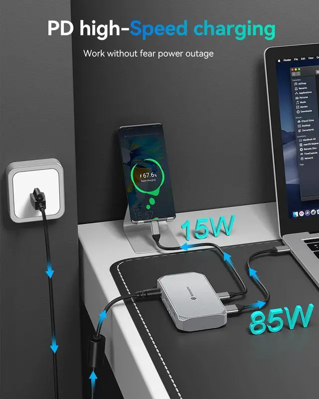 Alt view image 6 of 7 - Yottamaster 5 in 1 USB4 HUB 40Gbps, Single 8K 30Hz or Dual 4K60Hz Display, PD 85W, USB 3.2 Gen2, Compatible with Mac, Windows, Thunderbolt 4/3 and Type-C Devices