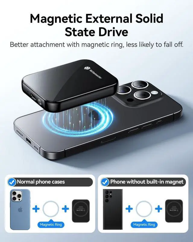 Alt view image 6 of 7 - Yottamaster 1TB Magnetic External SSD, Up to 2000MB/s USB 3.2 Gen 2x2 Portable Solid State Drive, Supports 4K ProRes HDR Compatible with iPhone 16/15 Pro Max, Smartphone, Tablet, Laptop - PF20