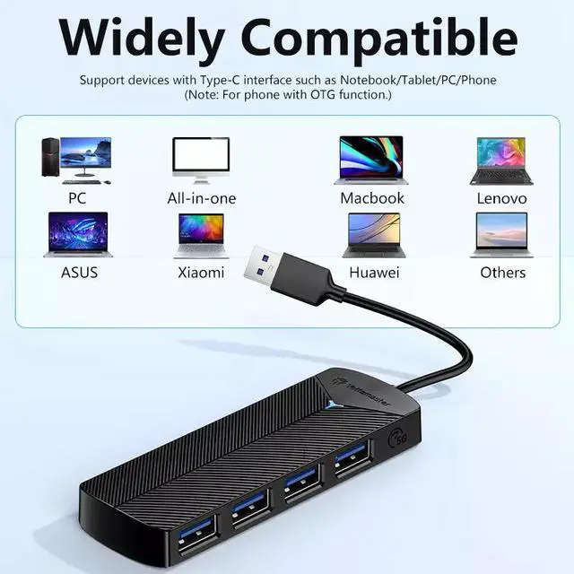 Alt view image 2 of 6 - Yottamaster USB 3.0 Hub 4Port USB Hub USB Splitter USB Expander Type A/C for Laptops Desktop