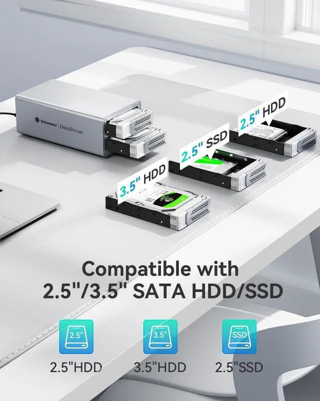 Alt view image 4 of 7 - Yottamaster 44TB Dual-Bay RAID Enclosure: 5Gbps High-Speed Transfer, Hardware RAID Support, Compatible with 2.5/3.5-inch SATA HDD/SSD & Windows/Mac  Ideal for Video Editing & Data Storage