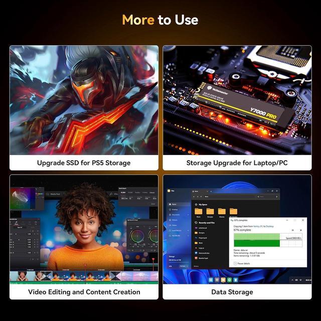 Alt view image 8 of 7 - Yottamaster 2TB SSD M.2 PCIe 4.0  Built for Gaming, Up to 7000MB/s, M.2 2280 NVMe Internal Solid State Drive with 3D QLC NAND Flash, Storage Upgrade for PS5, PC, Laptop