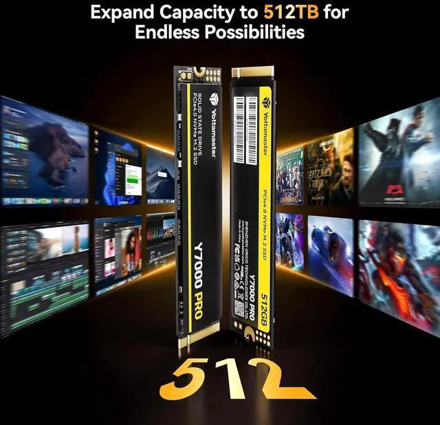 Alt view image 8 of 7 - Yottamaster 512G SSD M.2 PCIe 4.0  Built for Gaming, Up to 7000MB/s, M.2 2280 NVMe Internal Solid State Drive with 3D QLC NAND Flash, Storage Upgrade for PS5, PC, Laptop, and Gaming