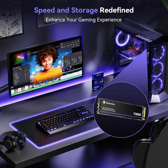 Alt view image 4 of 7 - Yottamaster Y3000 2TB SSD M.2 PCIe 3.0, Up to 3100MB/s, M.2 2280 NVMe Internal Solid State Drive with SLC Cache 3D NAND, Upgrade Storage for PC Computer, Laptop, Gaming