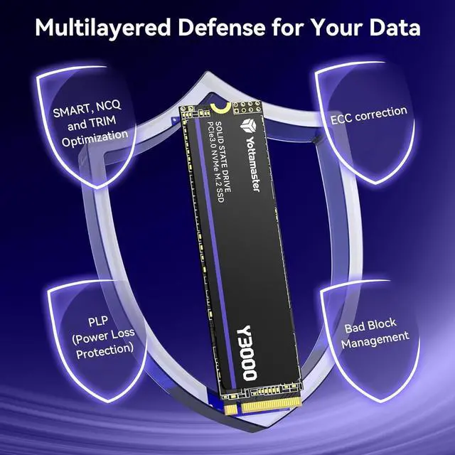Alt view image 8 of 7 - Yottamaster Y3000 2TB SSD M.2 PCIe 3.0, Up to 3100MB/s, M.2 2280 NVMe Internal Solid State Drive with SLC Cache 3D NAND, Upgrade Storage for PC Computer, Laptop, Gaming