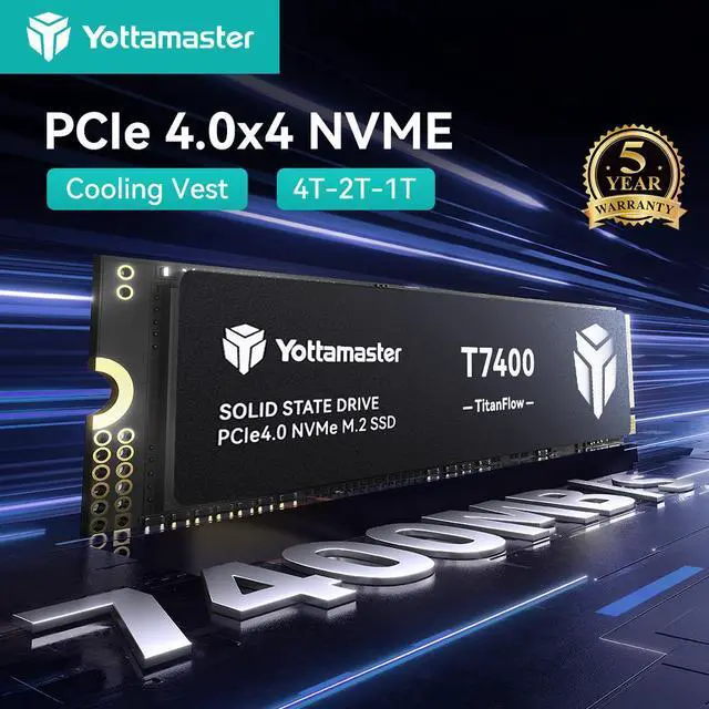 Main image of Yottamaster E-sports grade 2TB SSD, M.2 PCIe Gen4x4 NVME SSD, Up to 7450/6500MB/s Read/Write, 2TB M.2 NVMe Internal Solid State Drive with 3D TLC NAND, Gaming SSD Compatible with PS5, PCs, Laptops