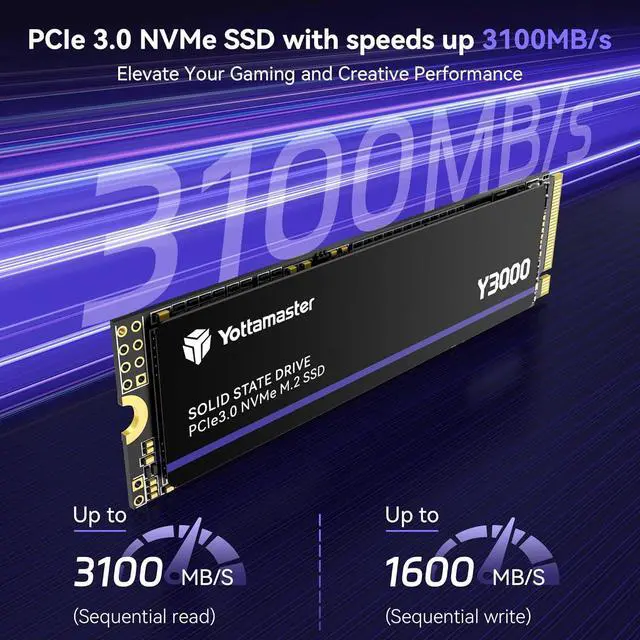 Alt view image 2 of 7 - Yottamaster 2TB Gaming-grade M.2 SSD with M.2 PCIe 3.0 NVMe Interface, 3D NAND Flash Memory Chips, HMB (Host Memory Buffer) Technology and Detachable Heatsink
