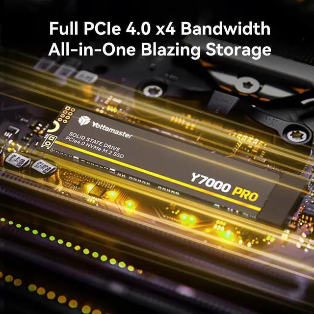 Alt view image 3 of 7 - Yottamaster 2TB SSD M.2 PCIe 4.0  Built for Gaming, Up to 7000MB/s, M.2 2280 NVMe Internal Solid State Drive with 3D QLC NAND Flash, Storage Upgrade for PS5, PC, Laptop