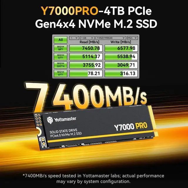 Alt view image 4 of 7 - Yottamaster 2TB SSD M.2 PCIe 4.0  Built for Gaming, Up to 7000MB/s, M.2 2280 NVMe Internal Solid State Drive with 3D QLC NAND Flash, Storage Upgrade for PS5, PC, Laptop