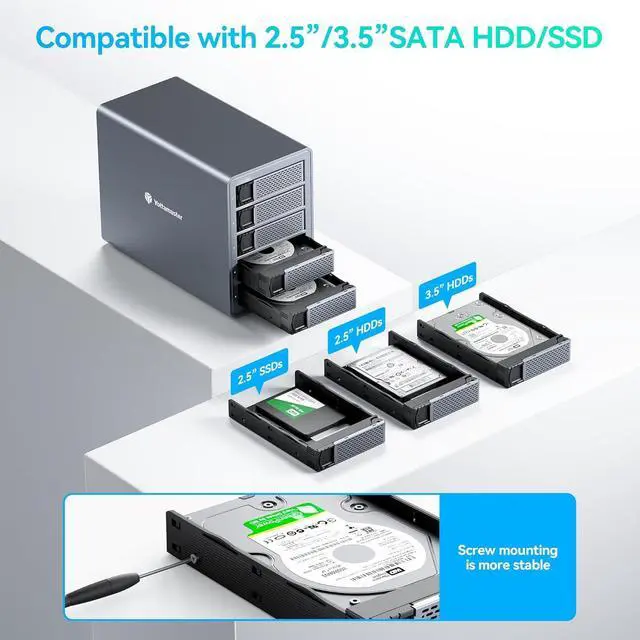 Alt view image 12 of 14 - Yottamaster 5 Bay Hard Drive Enclosure, Aluminum USB3.0 3.5" HDD Enclosure for 3.5/2.5 Inch SATA HDD Support 90TB (5 x 18TB), Non-RAID Direct Attached Storage (DAS) with Fan & 150W Power- [FS5U3]