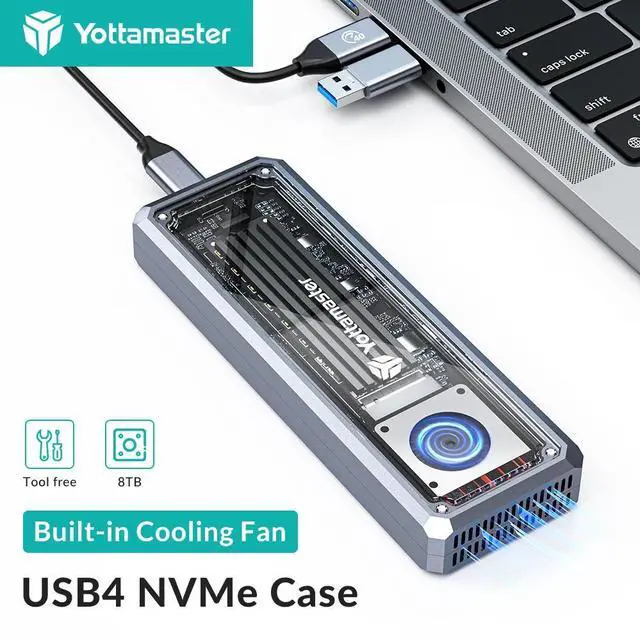 Main image of Yottamaster 40 Gbps USB4 M.2 NVMe Type C Hard Drive SSD Enclosure W/ Cooling Support 4TB M.2 2230/2242/2260/2280(M Key), Compatible With Thunderbolt 4/3/USB4/3.2