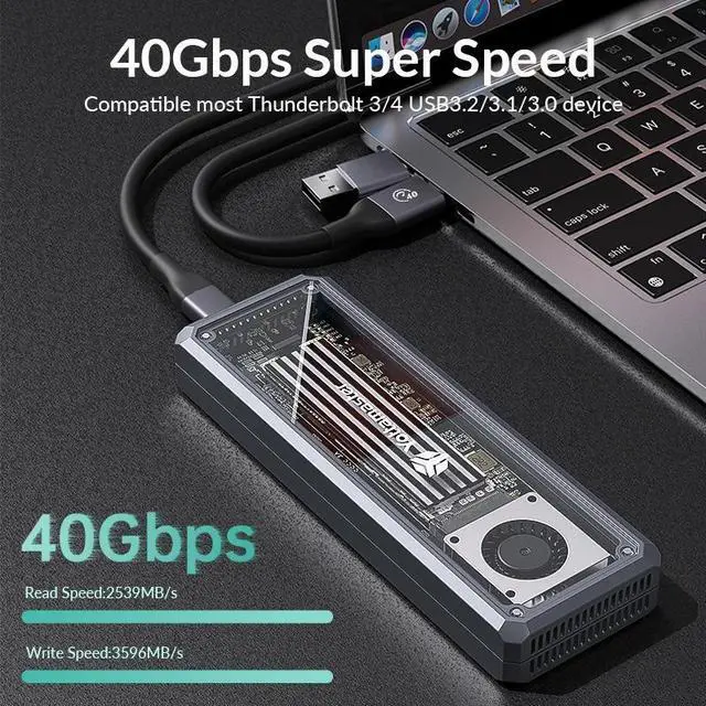 Alt view image 3 of 6 - Yottamaster 40 Gbps USB4 M.2 NVMe Type C Hard Drive SSD Enclosure W/ Cooling Support 4TB M.2 2230/2242/2260/2280(M Key), Compatible With Thunderbolt 4/3/USB4/3.2