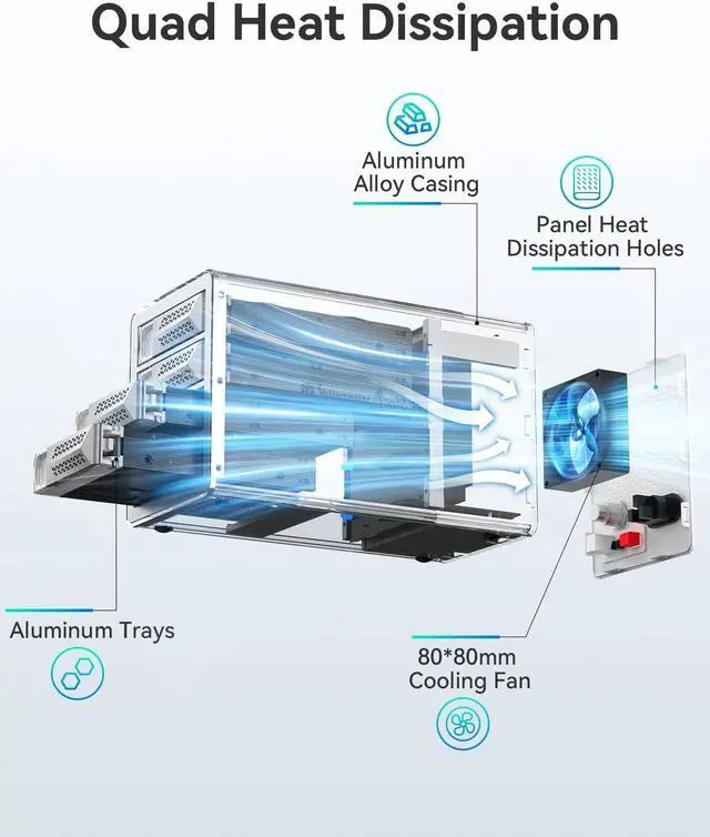 Alt view image 6 of 7 - Yottamaster VN400RU3 4 Bay RAID Hard Drive Enclosure, Aluminum USB3.0 DAS for 2.5" & 3.5" SATA HDD/SSD, Support 88TB (4x22TB), RAID 1, 5, 10, JBOD (Diskless)