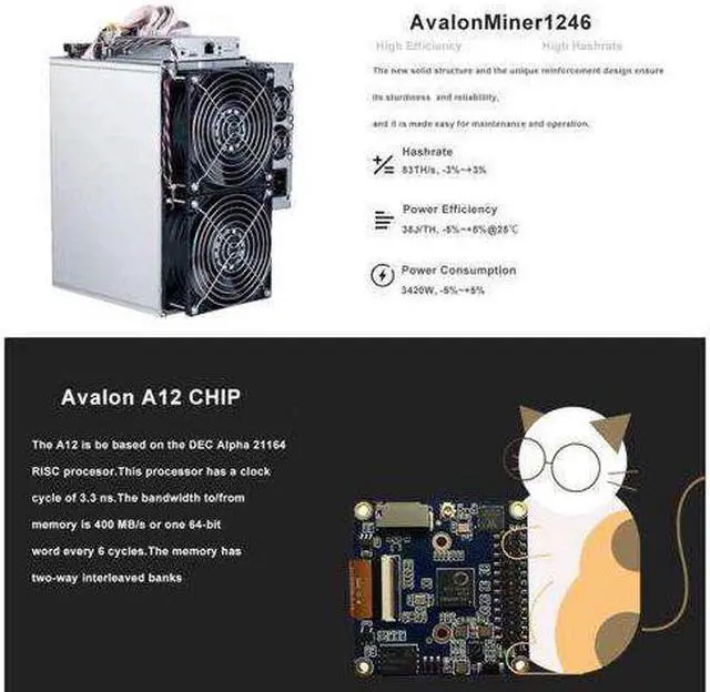 Alt view image 5 of 6 - Blockchain Bitcoin ASIC miner Canaan Avalonminer 1246 93Th/s 3420W PSU Included