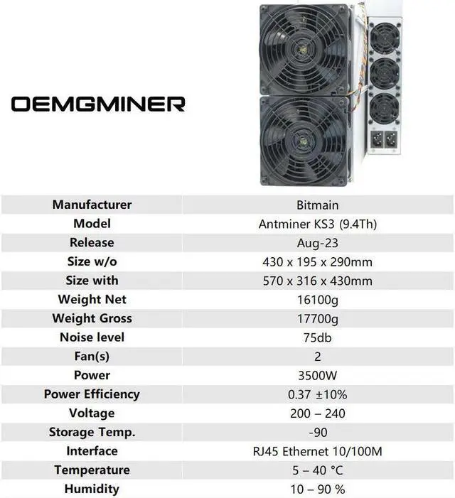 Alt view image 3 of 4 - Bitmain Antminer KS3 9.4T KAS Miner Machine