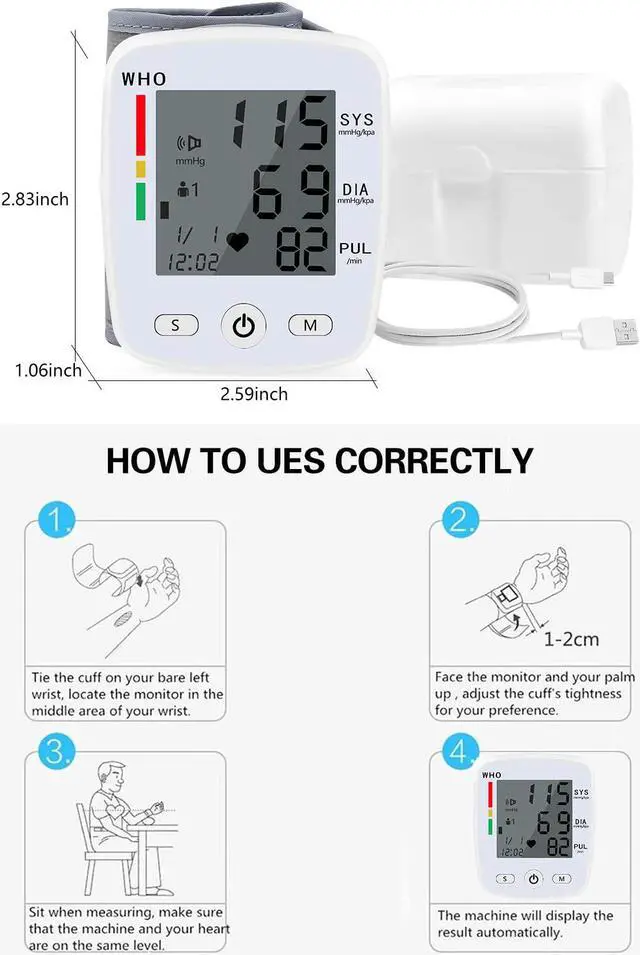 Alt view image 6 of 7 - Wrist Blood Pressure Monitor Wrist Cuff, BP Automatic Digital Portable Adjustable Home Pressure Machine