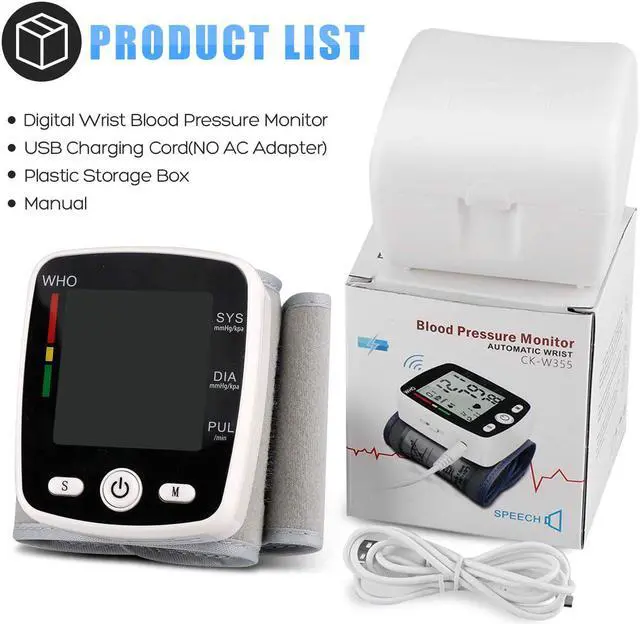Alt view image 7 of 7 - Rechargeable Wrist Blood Pressure Monitor Automatic Blood Pressure Kit Bp Cuff Wrist Cuff Tonometer Profesional Heart Rate Monitor