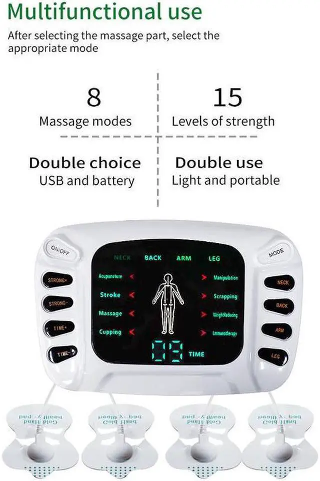 Alt view image 7 of 7 - TAKROL Dual Output Tens Acupuncture Electric Therapy Massager EMS Muscle Stimulator 8 Modes Meridian Physiotherapy Apparatus Massager