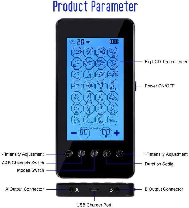 Alt view image 2 of 7 - TAKROL EMS Electronic Massager Muscle Stimulator Therapy Stimulation Tens Unit 28 Modes Electric Massage Pain Relief Adjustable Lightweight with Touch Screen LCD Display