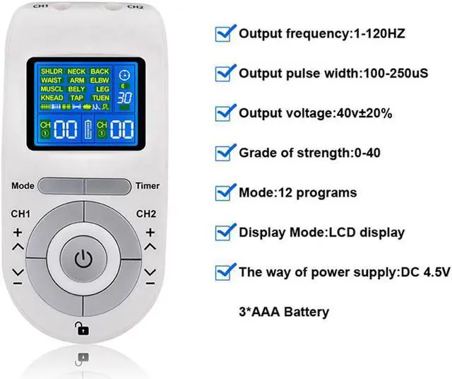 Alt view image 2 of 7 - TAKROL T-106 Electric 12 Modes Tens Pads Massager Machine Unit Pain Relief Pulse Massage EMS ABS Muscle Stimulator
