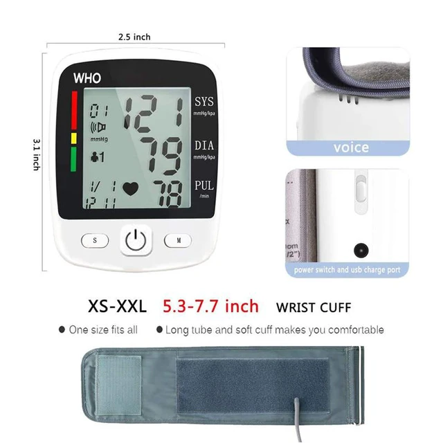 Alt view image 7 of 7 - Wrist Electric Blood Pressure Monitor, Irregular Heartbeat Detector, Automatic BP Monitor 90x2 Reading Memory and Large LCD Display, USB Charging, Adjustable Wrist Cuff, Ideal for Home and Hospital