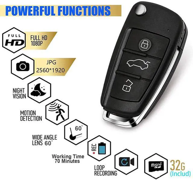 Alt view image 3 of 7 - 32G Car Key Spy Camera ,Hidden Camera with IR Night Vision Motion Detection, Spy Camera Hidden Camera with HD 1080P , Image 2560X1920, Nanny cam, Surveillance & Security Cameras for Dating