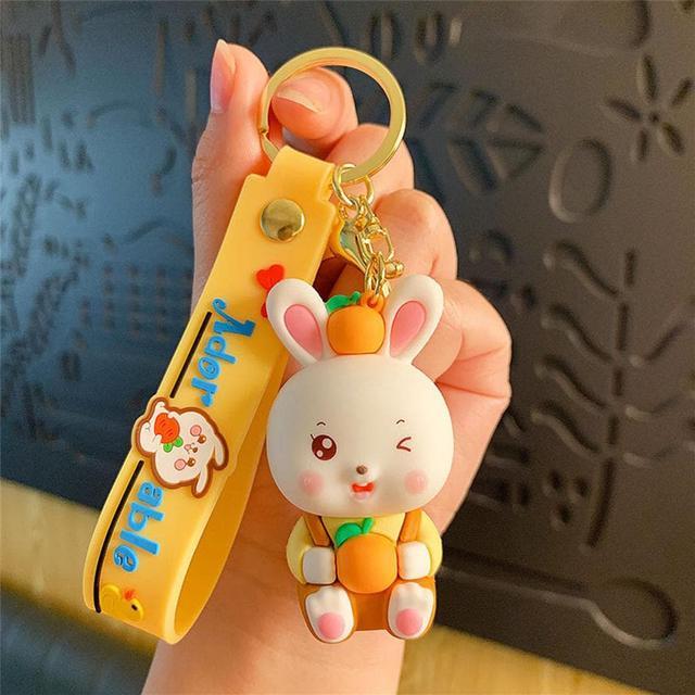 Creative New Year Apple Rabbit Keychain Cute Cartoon Little Rabbit Doll Car  Pendant Rabbit Year Gift Yellow 
