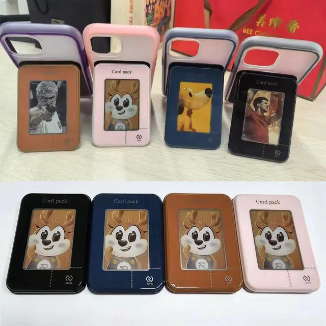 Alt view image 7 of 7 - NFC Smart Display Magsafe Wallet Stand,Magnetic Card Holder Ink Screen Glass Projection Holder Compatible for iPhone 16/15/14/13/12/11 Pink