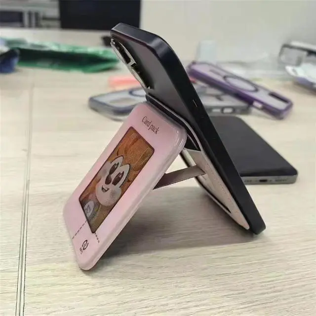 Alt view image 5 of 7 - NFC Smart Display Magsafe Wallet Stand,Magnetic Card Holder Ink Screen Glass Projection Holder Compatible for iPhone 16/15/14/13/12/11 Pink