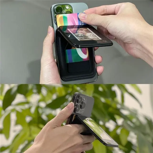 Alt view image 4 of 7 - NFC Smart Display Magsafe Wallet Stand,Magnetic Card Holder Ink Screen Glass Projection Holder Compatible for iPhone 16/15/14/13/12/11 Pink