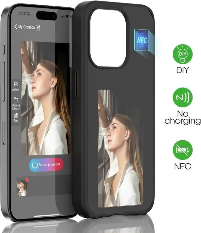 Alt view image 3 of 7 - E-Ink Phone DIY Smart Display Customized Phone Case Ink Screen Glass NFC Projection Case Replacement for 13/14/15 Gray iPhone14 Pro